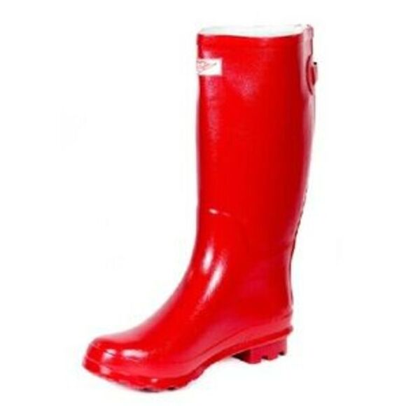Women Red Rubber Rainboots W/ Zipper Design Rain Boots - Picture 3 of 3